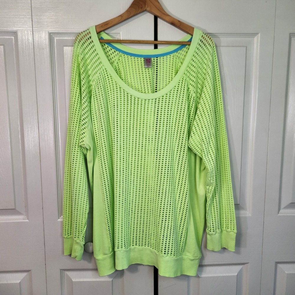 LEI Active Neon Lime Green Mesh Long Sleeve Top Plus Size 22/24 Relaxed Fit